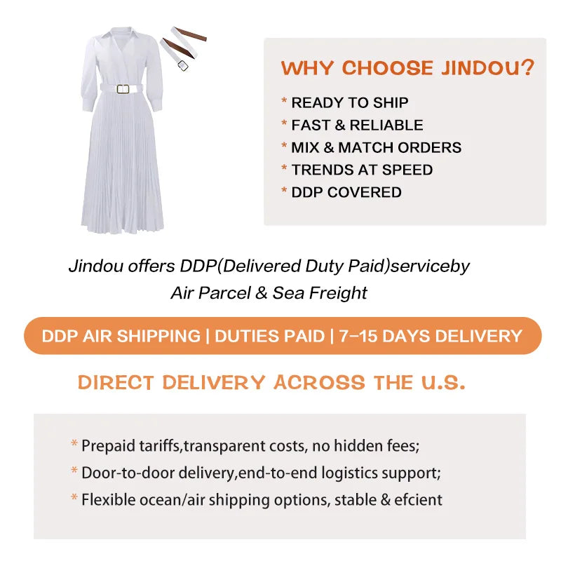 Elegant Pleated Maxi Dress for Office Women with Lapel and Long Sleeves for Casual Wear