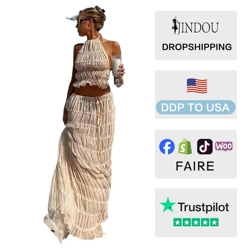 Fashionable Unique Women's Sleeveless Top & Maxi Dress 2-Piece Beachwear Set. Summer Suit