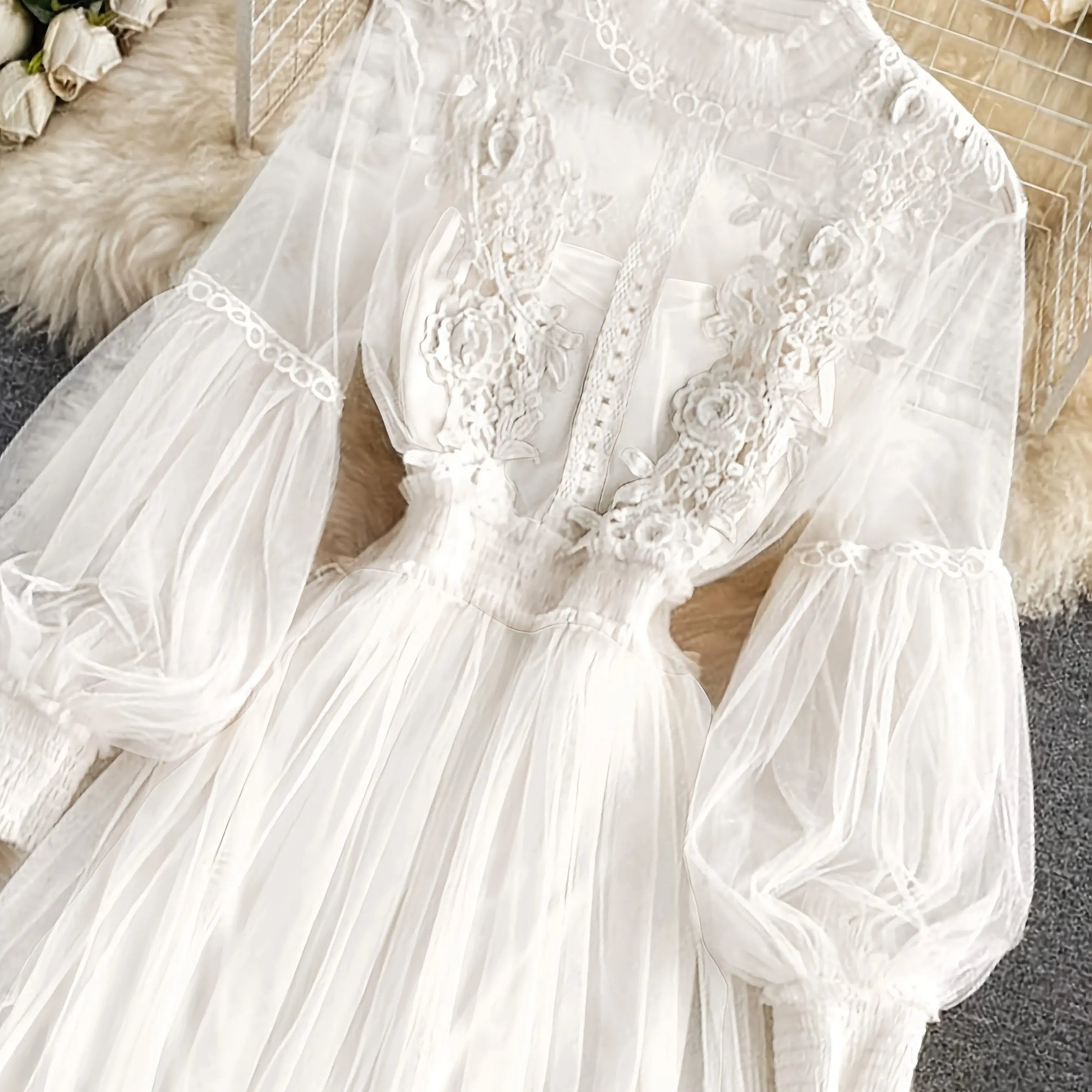 2026 Customizable Lavender Mesh Dress with Floral Lace Women's Elegant High Neck Long Sleeve Cocktail Party Dress