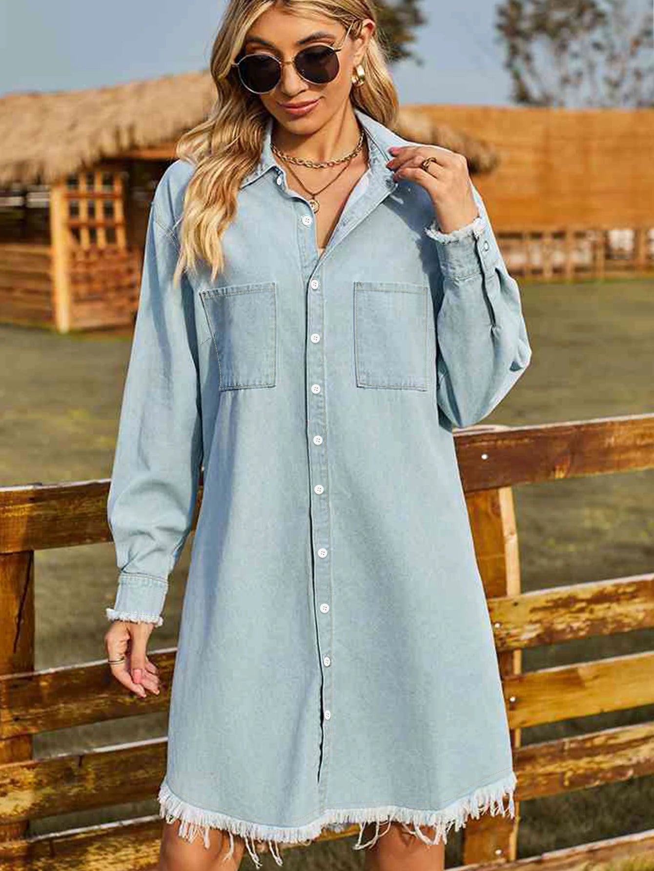 Women's Vintage Midi Dress Long Sleeve Casual Loose Denim Natural Waistline Breathable Washable Opt for Autumn's