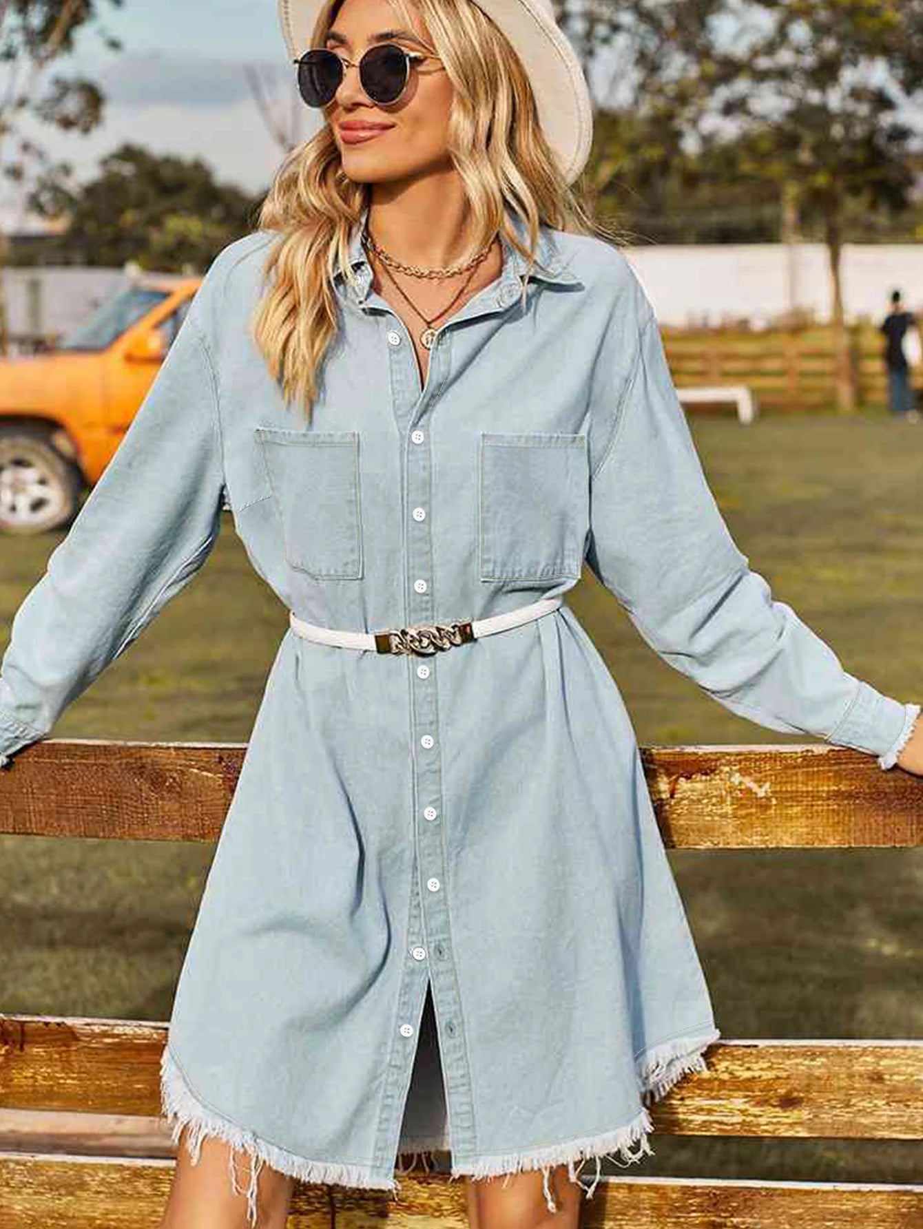 Women's Vintage Midi Dress Long Sleeve Casual Loose Denim Natural Waistline Breathable Washable Opt for Autumn's