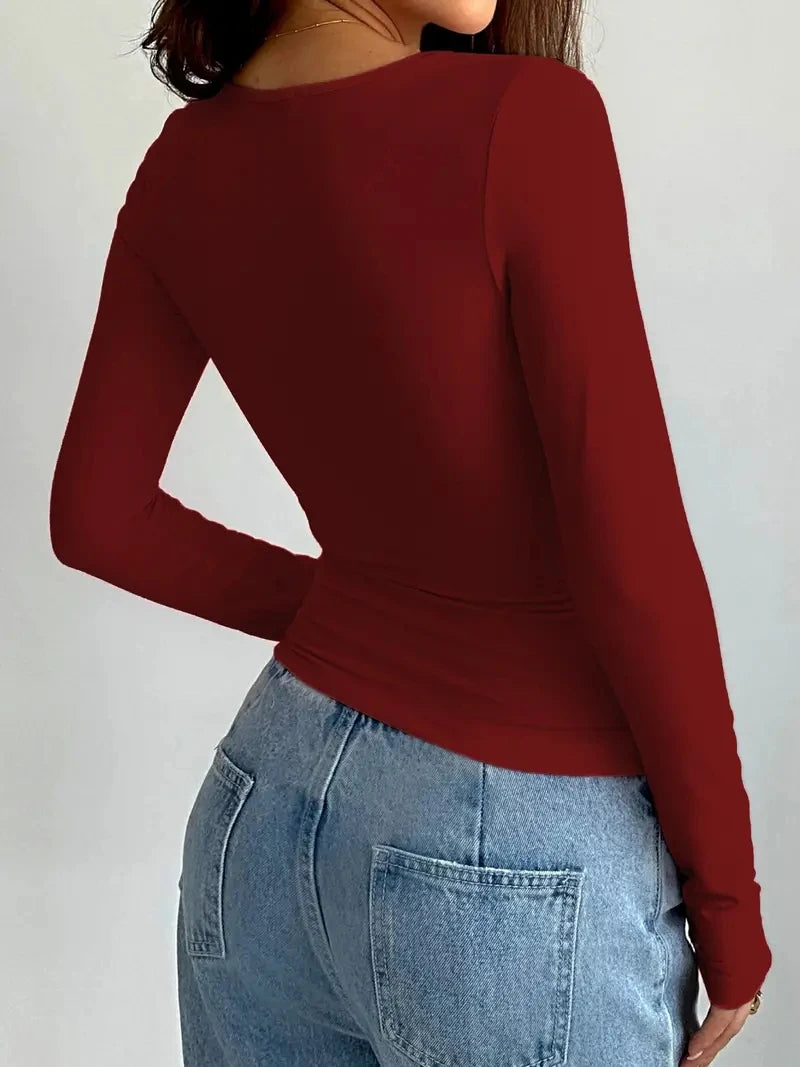 Summer Solid Crew Neck T-Shirt, Casual Long Sleeve Top For Spring & Fall,Women's Clothing
