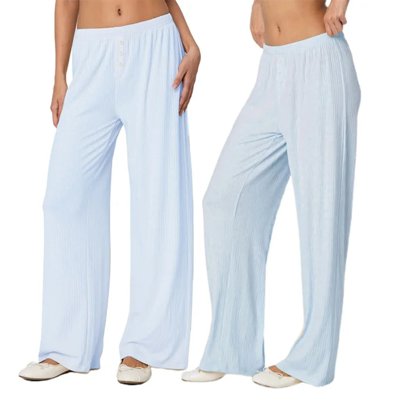 Puloru Women's Elastic Waist Baggy Pants Spring Summer Striped/Plaids/Letter Heart Print Wide Leg Lounge Bottoms Casual Trousers