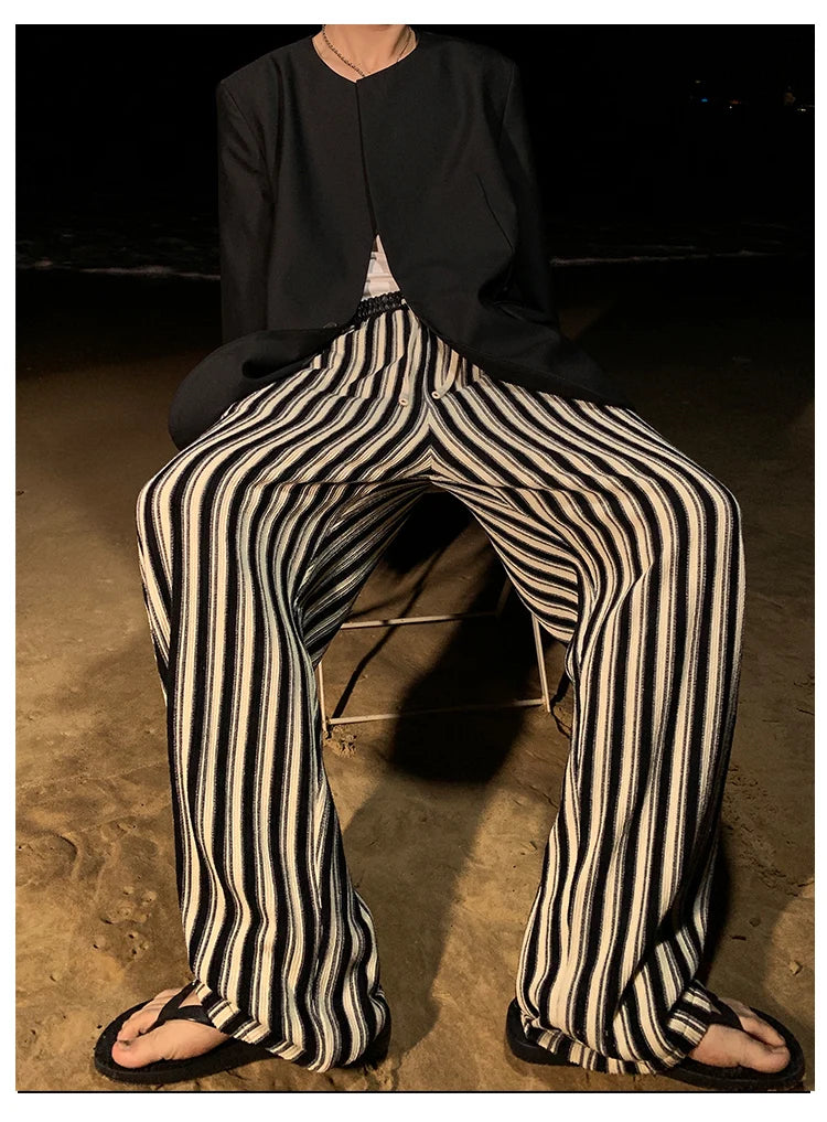 Mauroicardi Spring Autumn Long Loose Casual Flowy Striped Pants Men with Drawstring Elastic Waist Luxury Designer Clothing 2024