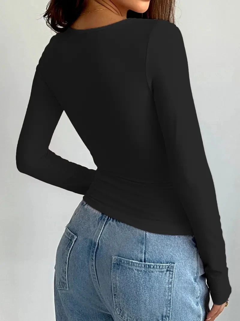 Summer Solid Crew Neck T-Shirt, Casual Long Sleeve Top For Spring & Fall,Women's Clothing