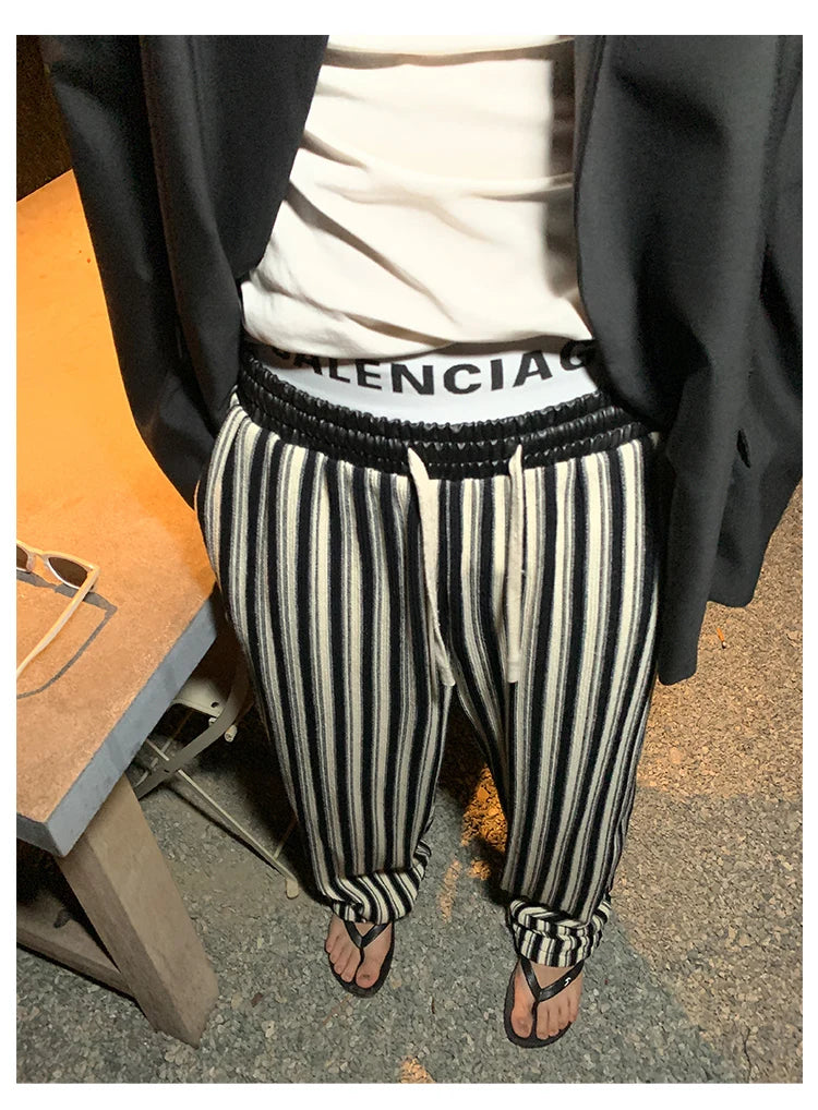 Mauroicardi Spring Autumn Long Loose Casual Flowy Striped Pants Men with Drawstring Elastic Waist Luxury Designer Clothing 2024