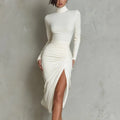 Turtleneck Ruched Bodycon Long Dress