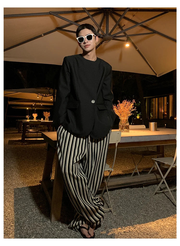 Mauroicardi Spring Autumn Long Loose Casual Flowy Striped Pants Men with Drawstring Elastic Waist Luxury Designer Clothing 2024