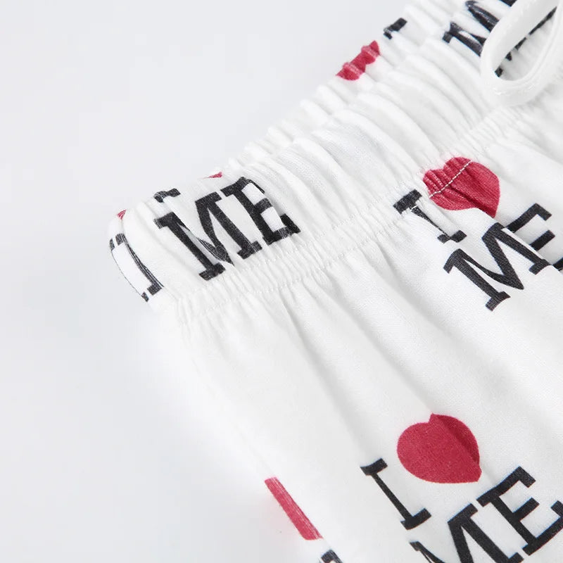 Puloru Women's Elastic Waist Baggy Pants Spring Summer Striped/Plaids/Letter Heart Print Wide Leg Lounge Bottoms Casual Trousers