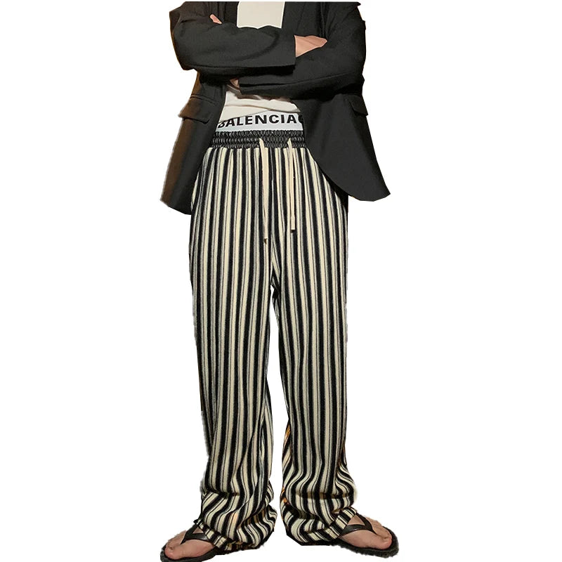 Mauroicardi Spring Autumn Long Loose Casual Flowy Striped Pants Men with Drawstring Elastic Waist Luxury Designer Clothing 2024