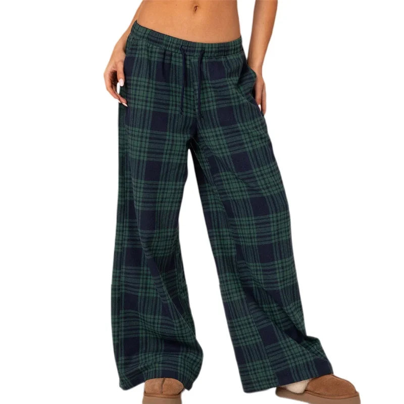 Puloru Women's Elastic Waist Baggy Pants Spring Summer Striped/Plaids/Letter Heart Print Wide Leg Lounge Bottoms Casual Trousers