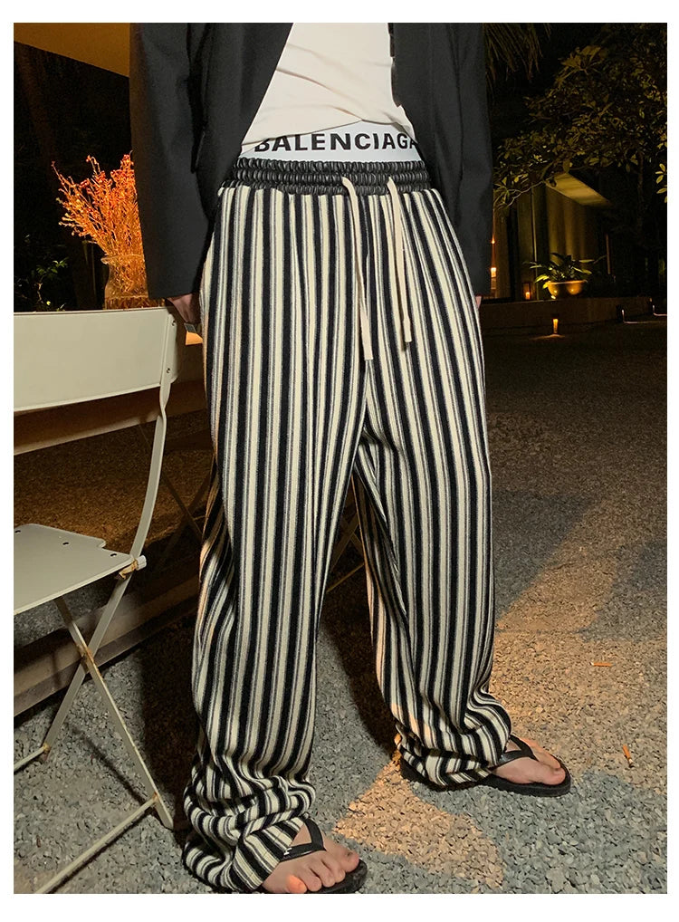 Mauroicardi Spring Autumn Long Loose Casual Flowy Striped Pants Men with Drawstring Elastic Waist Luxury Designer Clothing 2024