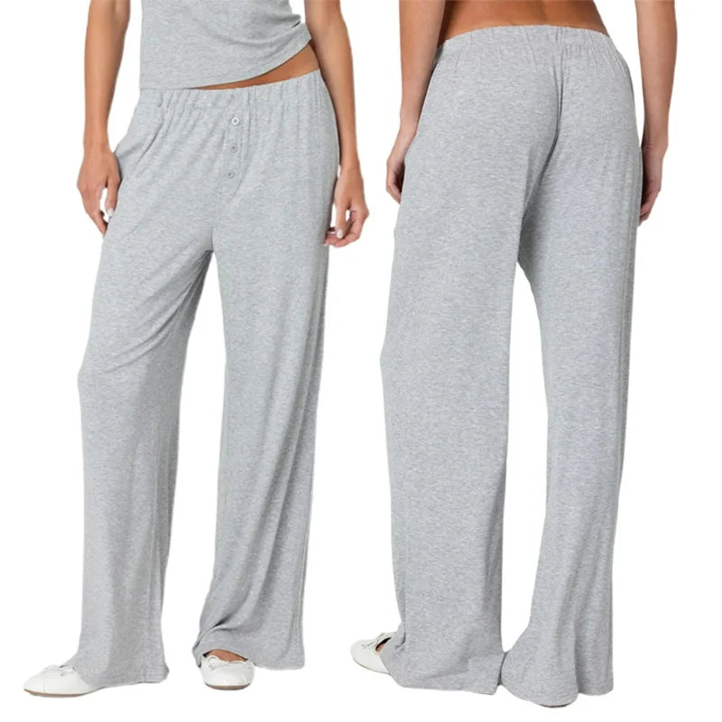 Puloru Women's Elastic Waist Baggy Pants Spring Summer Striped/Plaids/Letter Heart Print Wide Leg Lounge Bottoms Casual Trousers