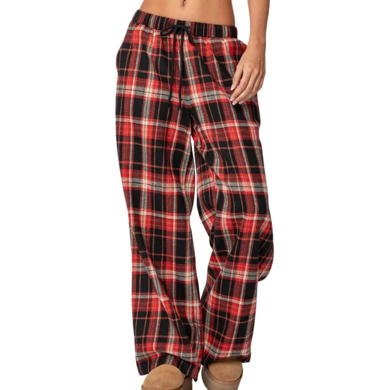 Puloru Women's Elastic Waist Baggy Pants Spring Summer Striped/Plaids/Letter Heart Print Wide Leg Lounge Bottoms Casual Trousers