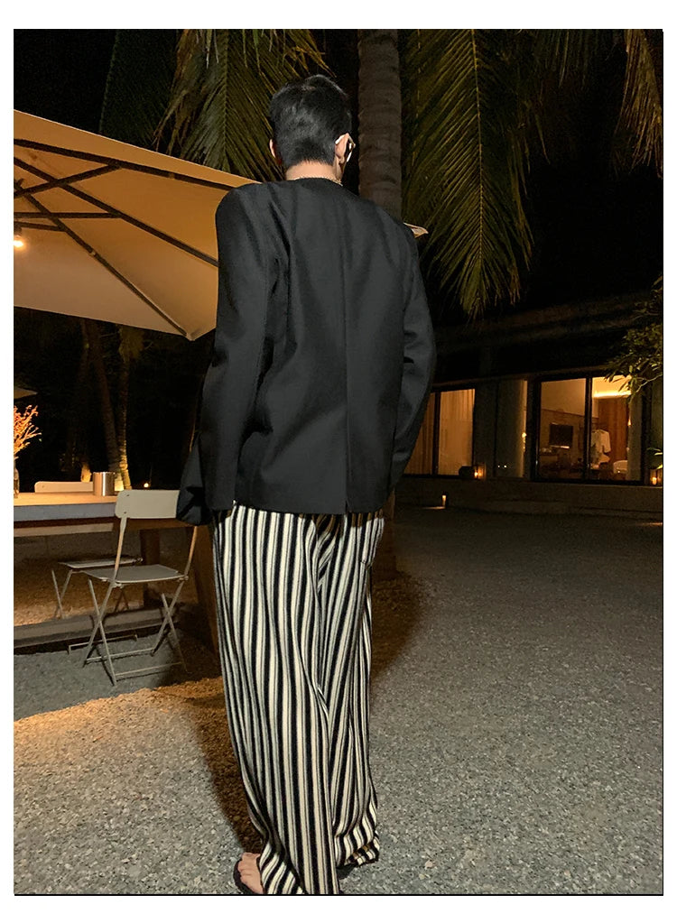 Mauroicardi Spring Autumn Long Loose Casual Flowy Striped Pants Men with Drawstring Elastic Waist Luxury Designer Clothing 2024